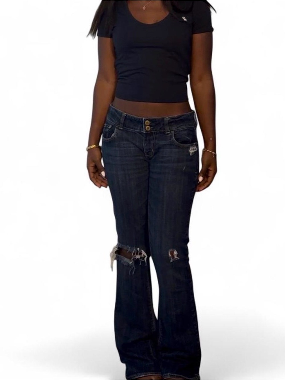 American Eagle Outfitters Dark Blue Distressed Bootcut Jeans